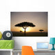 Trees On The Savannah With The Sun Glowing At Sunset Wall Mural