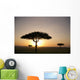 Trees On The Savannah With The Sun Glowing At Sunset Wall Mural
