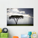 Sunlight Shining Through The Dark Clouds And A Lone Tree In A Field Wall Mural