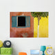 A Tree Outside A Colorful Building And A Window With Blue Shutters Wall Mural