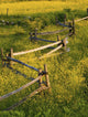A Wooden Rail Fence Surrounded By Yellow Wildflowers Wall Mural