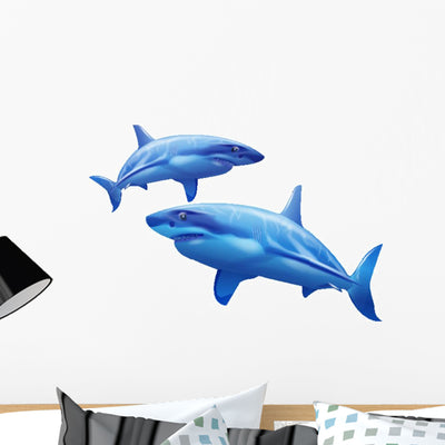Sharks White Wall Decal Sticker Set shown on a wall
