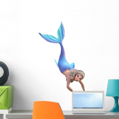 Cute Cartoon Mermaid Diving Wall Decal shown on a wall