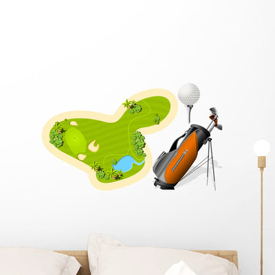 Putting Green Golf Bag Wall Decal shown on a wall