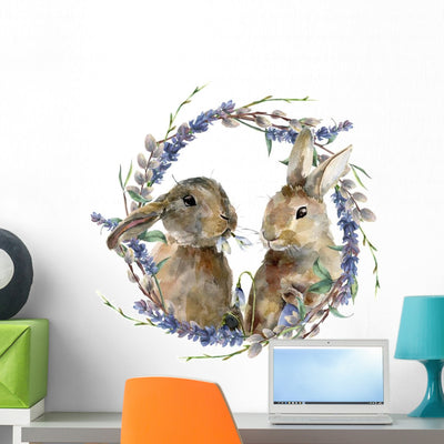 Easter Bunny with Lavender Wall Decal shown on a wall