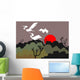 Illustration Crane Flying above Wall Mural