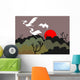 Illustration Crane Flying above Wall Mural
