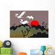 Illustration Crane Flying above Wall Mural