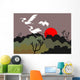 Illustration Crane Flying above Wall Mural
