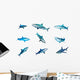 Nine Caribbean Reef Sharks Wall Decal Sticker Set