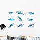 Nine Caribbean Reef Sharks Wall Decal Sticker Set