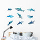 Nine Caribbean Reef Sharks Wall Decal Sticker Set