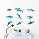 Nine Caribbean Reef Sharks Wall Decal Sticker Set