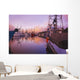 Sunrise Through The Morning Fog And Fishing Boats In Newport Harbor Wall Mural