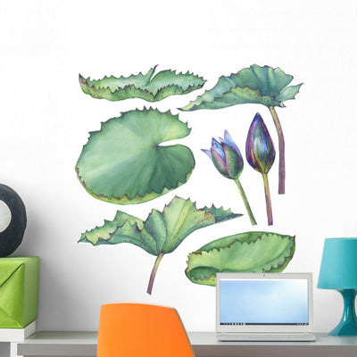 Seven Piece Lotus Waterlily Wall Decal Sticker Set shown on a wall