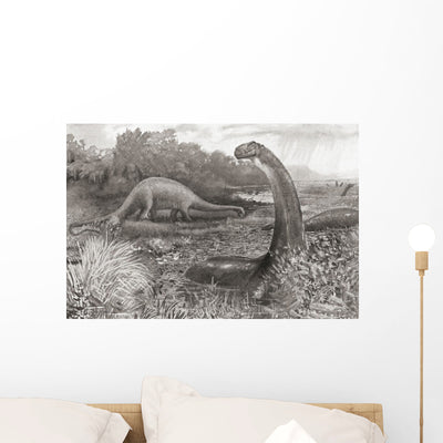 Group Brontosaurs Wall Mural shown on a wall
