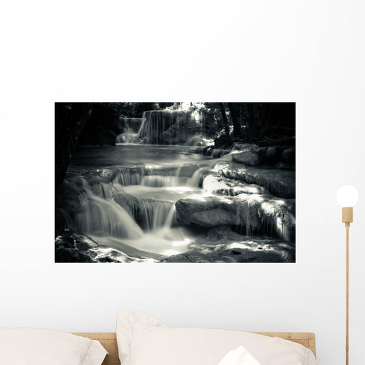 Multiple Waterfall Scene Black Wall Decal