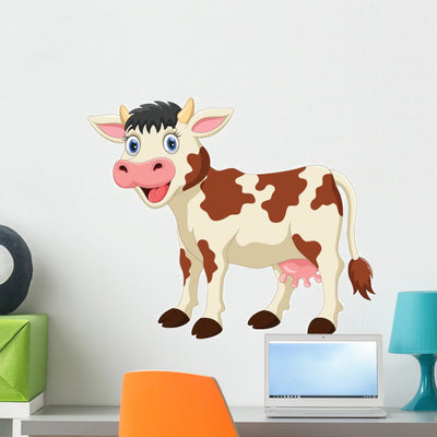 Cute Cow Cartoon Wall Decal shown on a wall