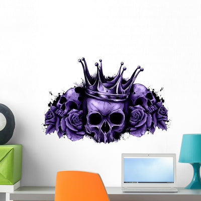 Crowned Skull with Roses Wall Decal shown on a wall