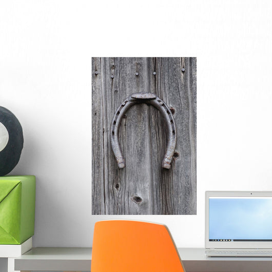 Horseshoe Hanging On A Wooden Wall Wall Mural
