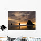 Silhouette Of Rock Formations And Haystack Rock At Sunset Wall Mural