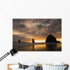Silhouette Of Rock Formations And Haystack Rock At Sunset Wall Mural