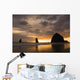 Silhouette Of Rock Formations And Haystack Rock At Sunset Wall Mural