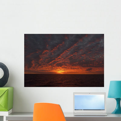 Sunset over Pacific Ocean Wall Mural shown on a wall