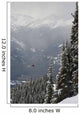 A Red Cable Car Riding Over The Snow Covered Forest Wall Mural
