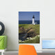 White Lighthouse On The Ocean With Blue Sky And Wildflowers Wall Mural