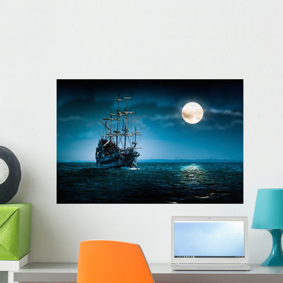 Flying Dutchman Sailing Ship Wall Mural shown on a wall