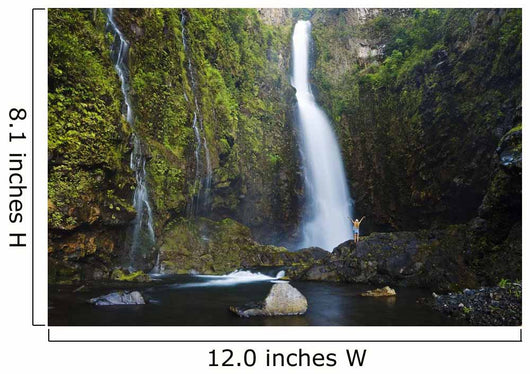 Hawaii, Maui, Nahiku, Woman Standing At Base Of Hanawi Falls Wall Mural