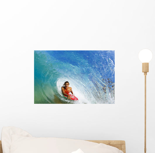 Boogie Boarder Riding Barrel Of Beautiful Wave Wall Mural