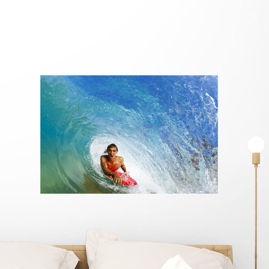 Boogie Boarder Riding Barrel Of Beautiful Wave Wall Mural