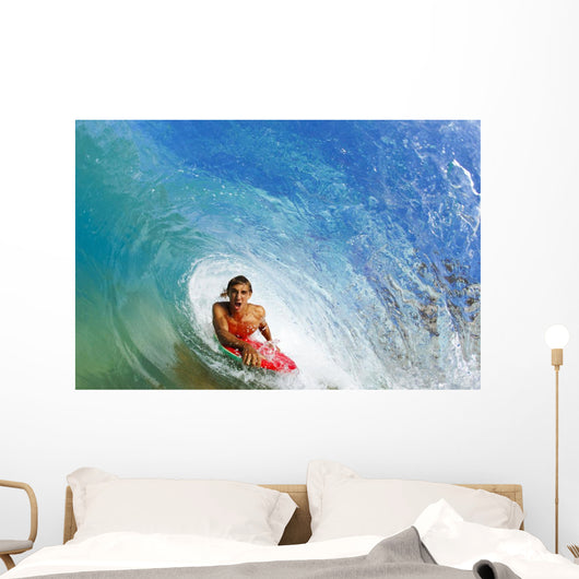 Boogie Boarder Riding Barrel Of Beautiful Wave Wall Mural