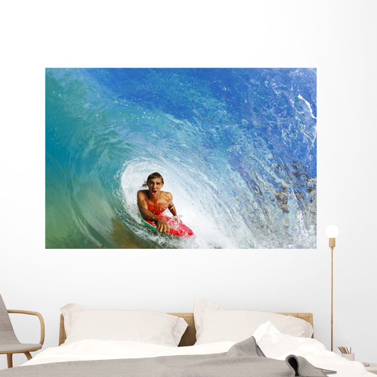 Boogie Boarder Riding Barrel Of Beautiful Wave Wall Mural