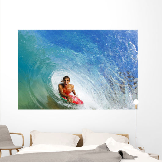Boogie Boarder Riding Barrel Of Beautiful Wave Wall Mural