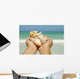 Hawaii, Woman's Hands Holding Seashells, Ocean In Background Wall Mural