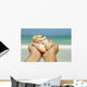 Hawaii, Woman's Hands Holding Seashells, Ocean In Background Wall Mural