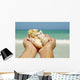 Hawaii, Woman's Hands Holding Seashells, Ocean In Background Wall Mural