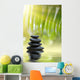 Grean Bamboo Leaves Over Zen Stones Wall Mural