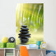 Grean Bamboo Leaves Over Zen Stones Wall Mural