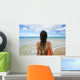 Hawaii, Kauai, Woman Holding Surfboard On Beach, View From Behind Wall Mural