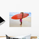 Hawaii, Kauai, Man Holding Surfboard On Beach, View From Side Wall Mural