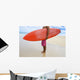 Hawaii, Kauai, Man Holding Surfboard On Beach, View From Side Wall Mural