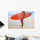 Hawaii, Kauai, Man Holding Surfboard On Beach, View From Side Wall Mural