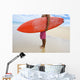 Hawaii, Kauai, Man Holding Surfboard On Beach, View From Side Wall Mural