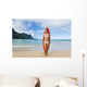 Woman Standing On Beach With Surfboard Wall Mural