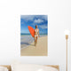 Hawaii, Kauai, Woman Walking Along Beach With Beach With Surfboard Wall Mural