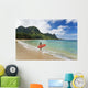 Woman Entering Ocean With Surfboard Wall Mural